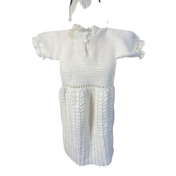 Vintage Long Christening Gown Baptism Dress Hand Made Crochet Handcrafted Baby - Picture 6 of 7